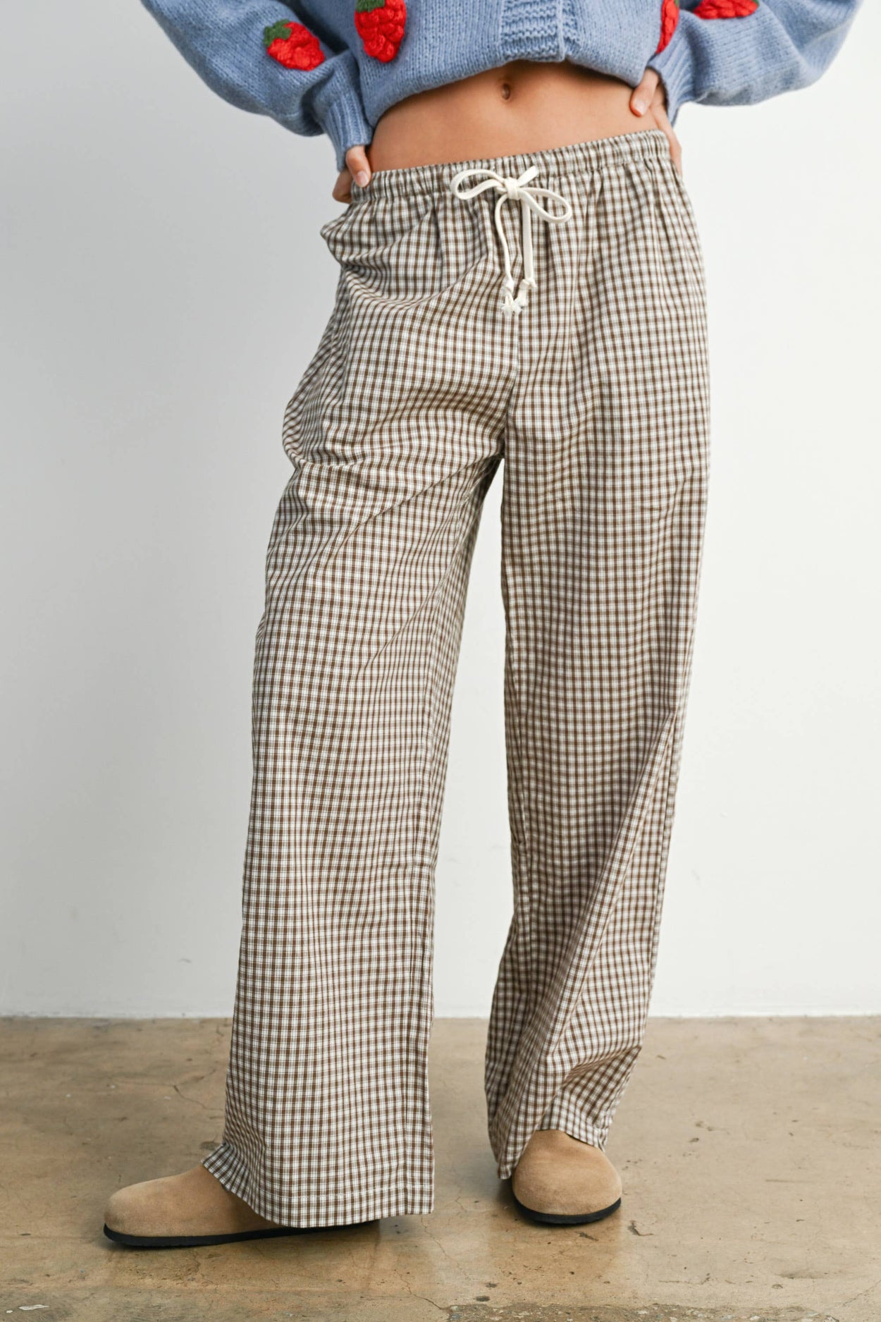 Brown Loose-Fit Adjustable Tie-Front Pants