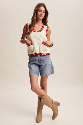 Contrast Trim Sleeveless Knit Top