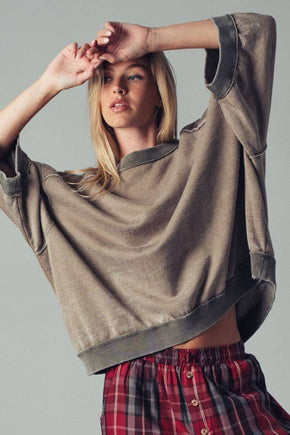 Olive Oversized Seam Detail Pullover Top