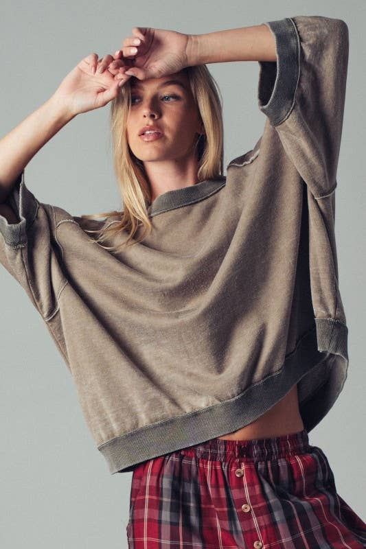 Olive Oversized Seam Detail Pullover Top