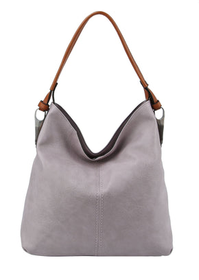 Mocha Side Metal Accent Hobo Bag
