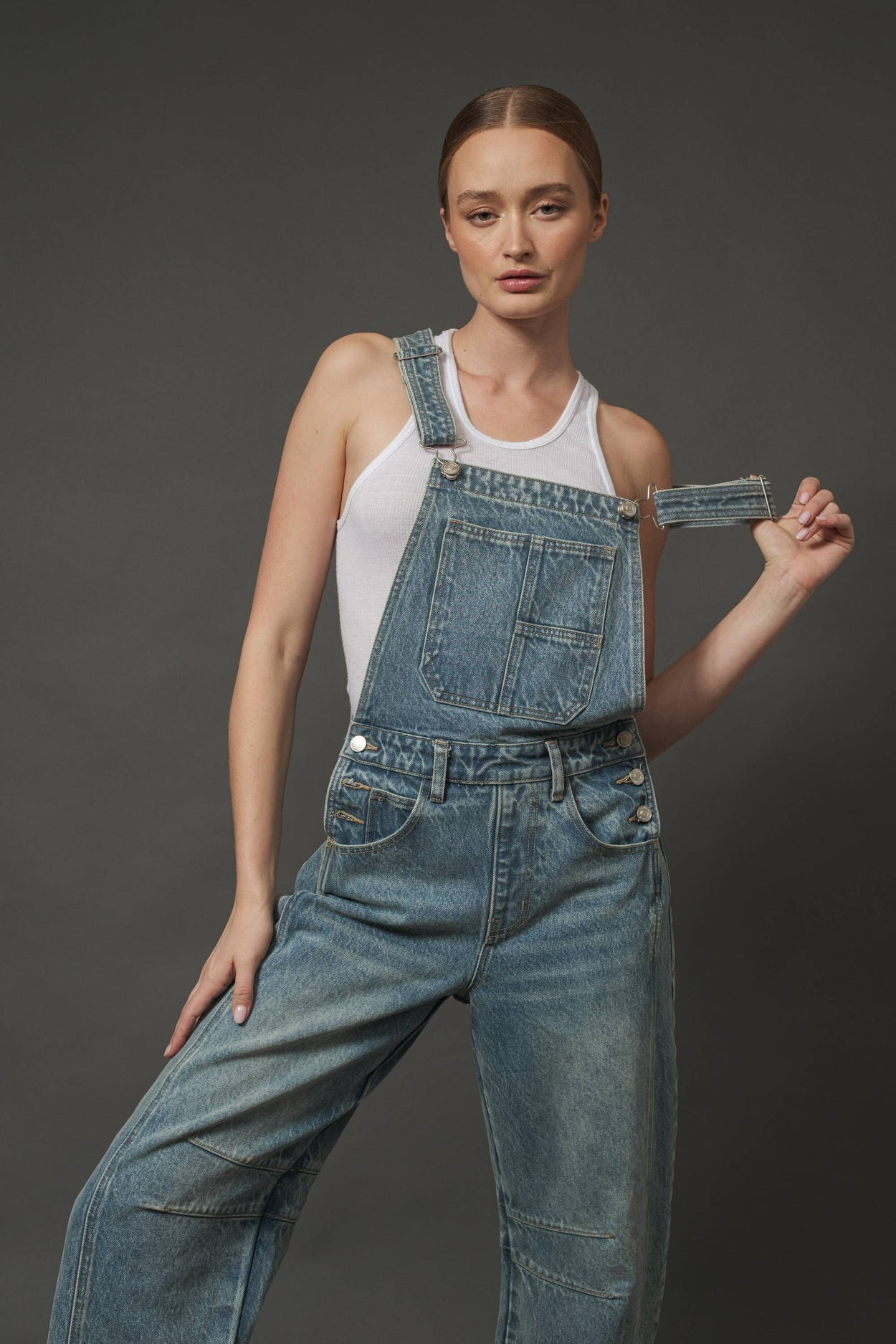 Grey Wash Relax Fit Denim Overall