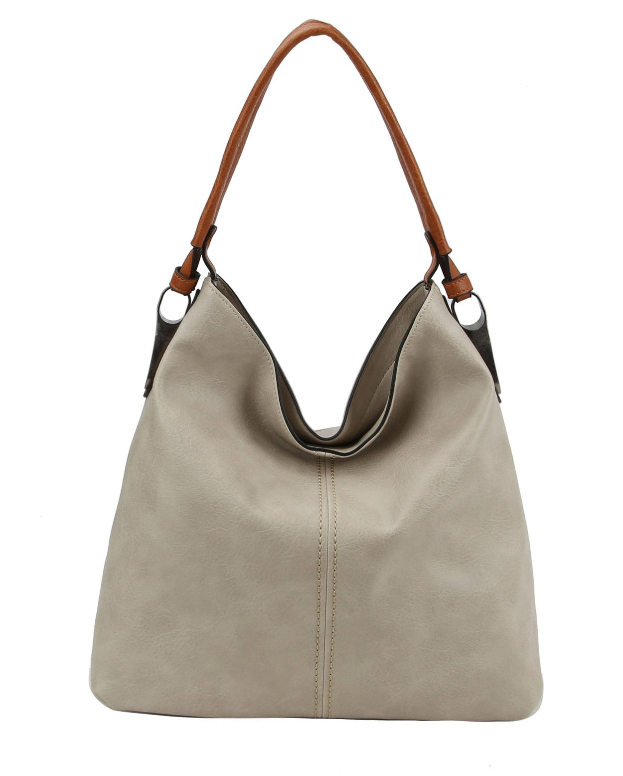 Mocha Side Metal Accent Hobo Bag