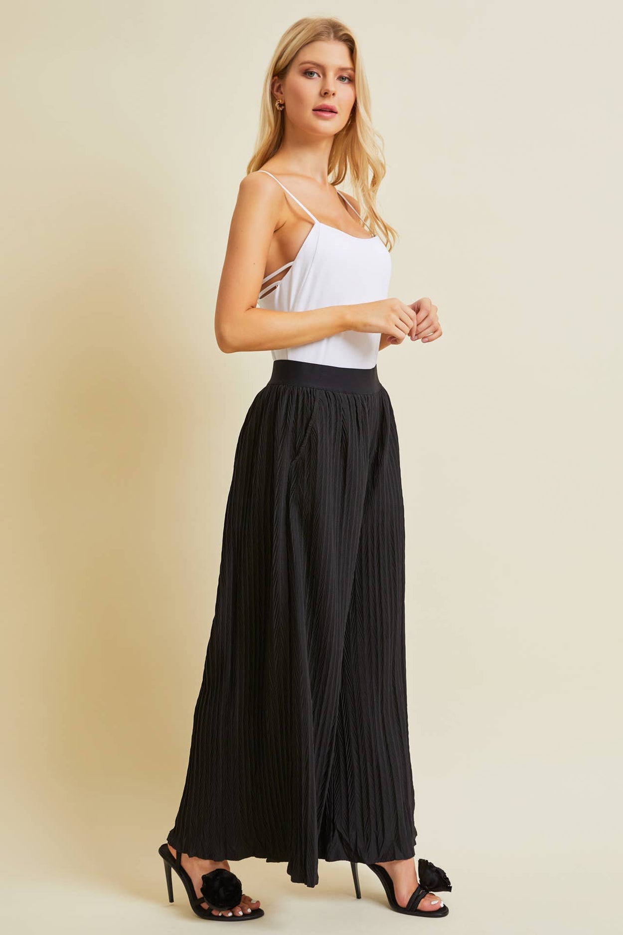 Plus Black Plisse Wide Leg Pants