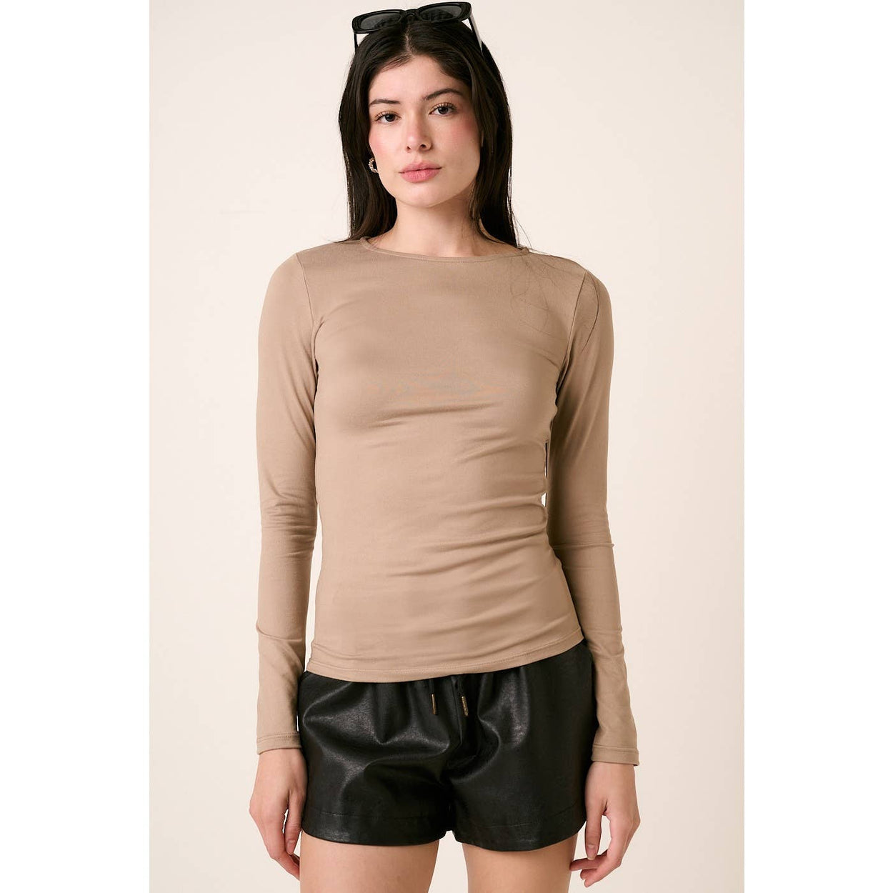 Taupe Round Neck Long Sleeve Knit Top
