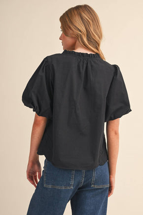 Black Bubble Sleeve Top