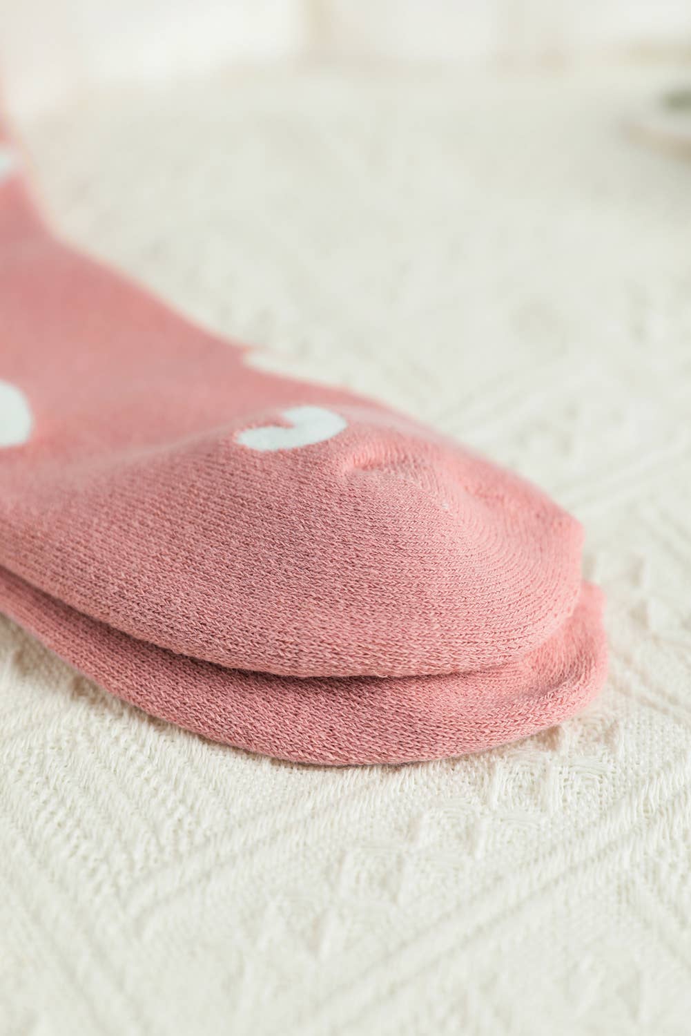 Pink Valentine Contrast Heart Print Ribbed Cuff Crew Socks