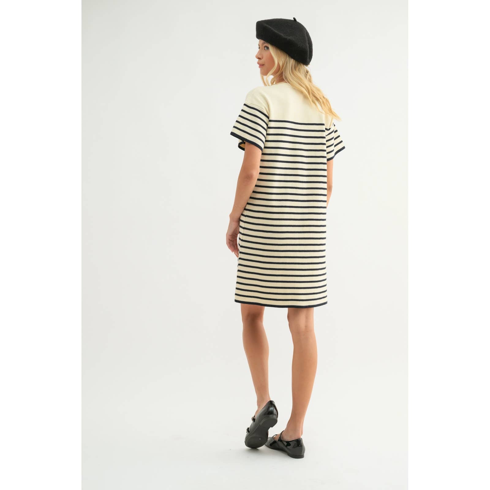 Cream & Black Striped Sweater Mini Dress
