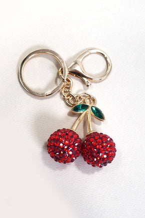 Gold Rhinestone Cherry drop Keychain Bag Charm
