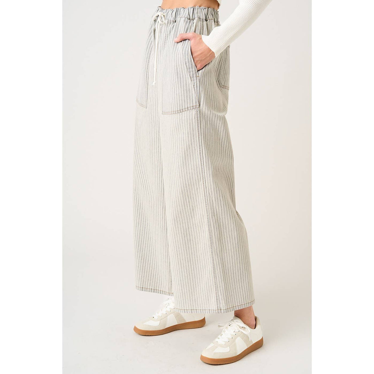 Washed Black Striped Elastic Pants