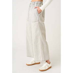 Washed Black Striped Elastic Pants