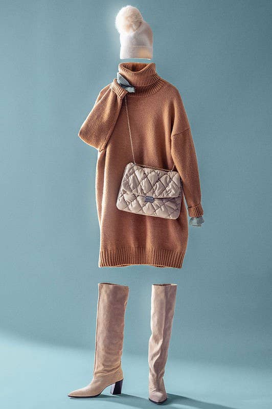 Teal Thick Turtleneck Loose Fit Knit Sweater Dress