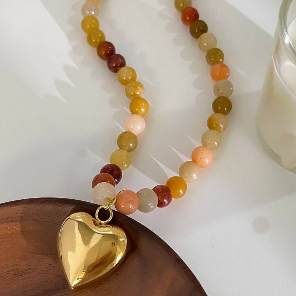 Gold Earthy Natural Stone Heart Necklace