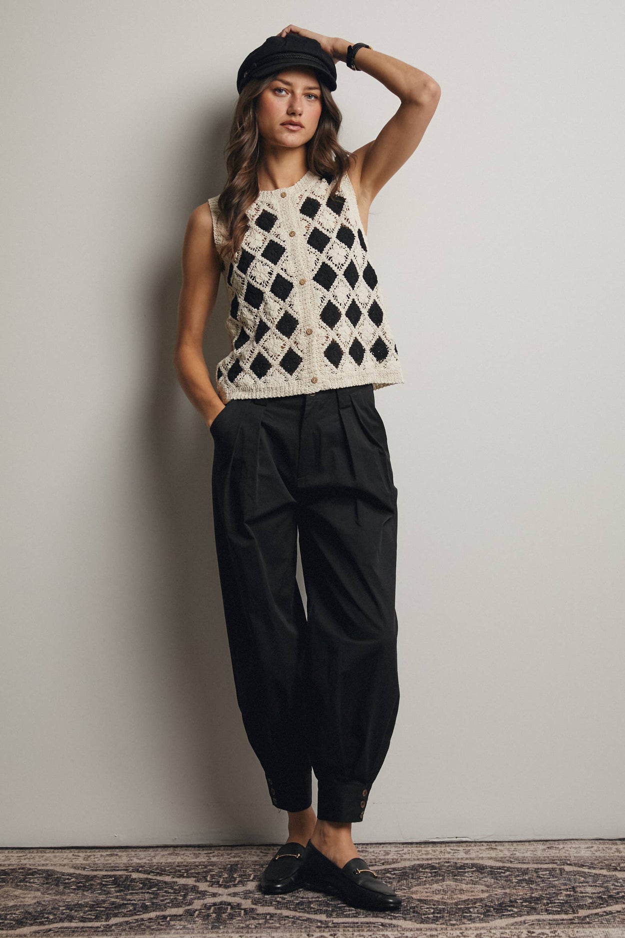 Black Crochet Diamond Pattern Vest