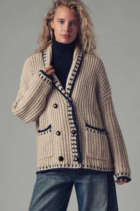 Taupe Chunky Knit Oversized Contrast Cardigan