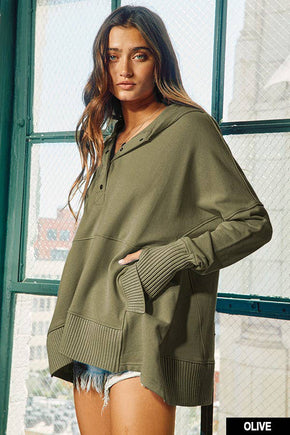 Cream French Terry Oversized Solid Hoodie Top