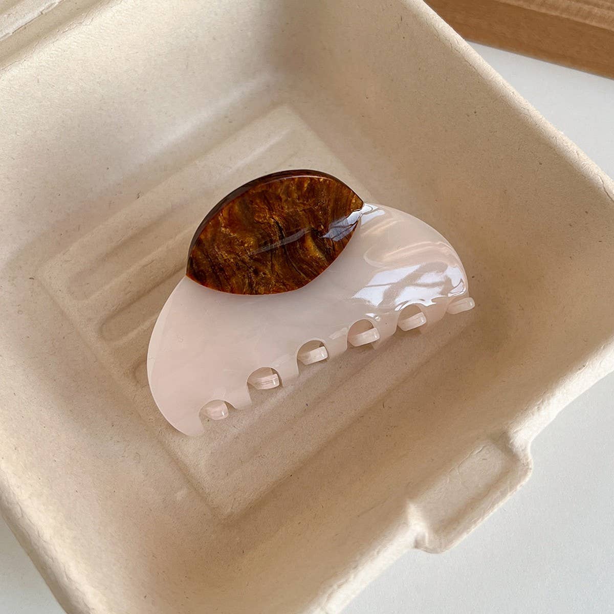 Beige Wood Print Large Hair Claw Clip