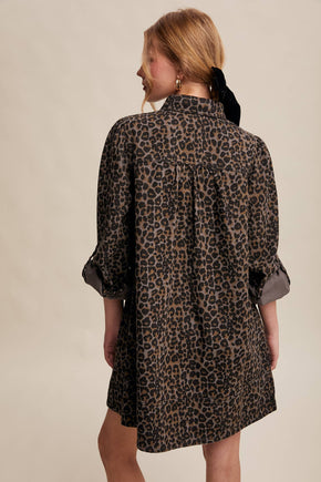 Charcoal Leopard Denim Shirt Dress