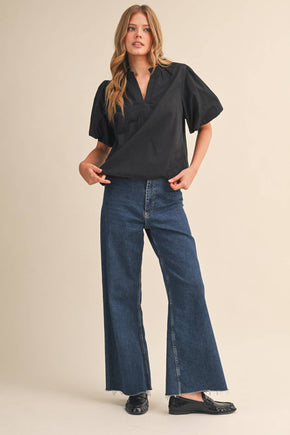 Black Bubble Sleeve Top