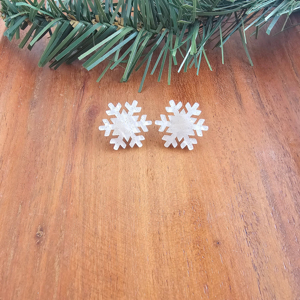 White Shimmer Snowflake Studs