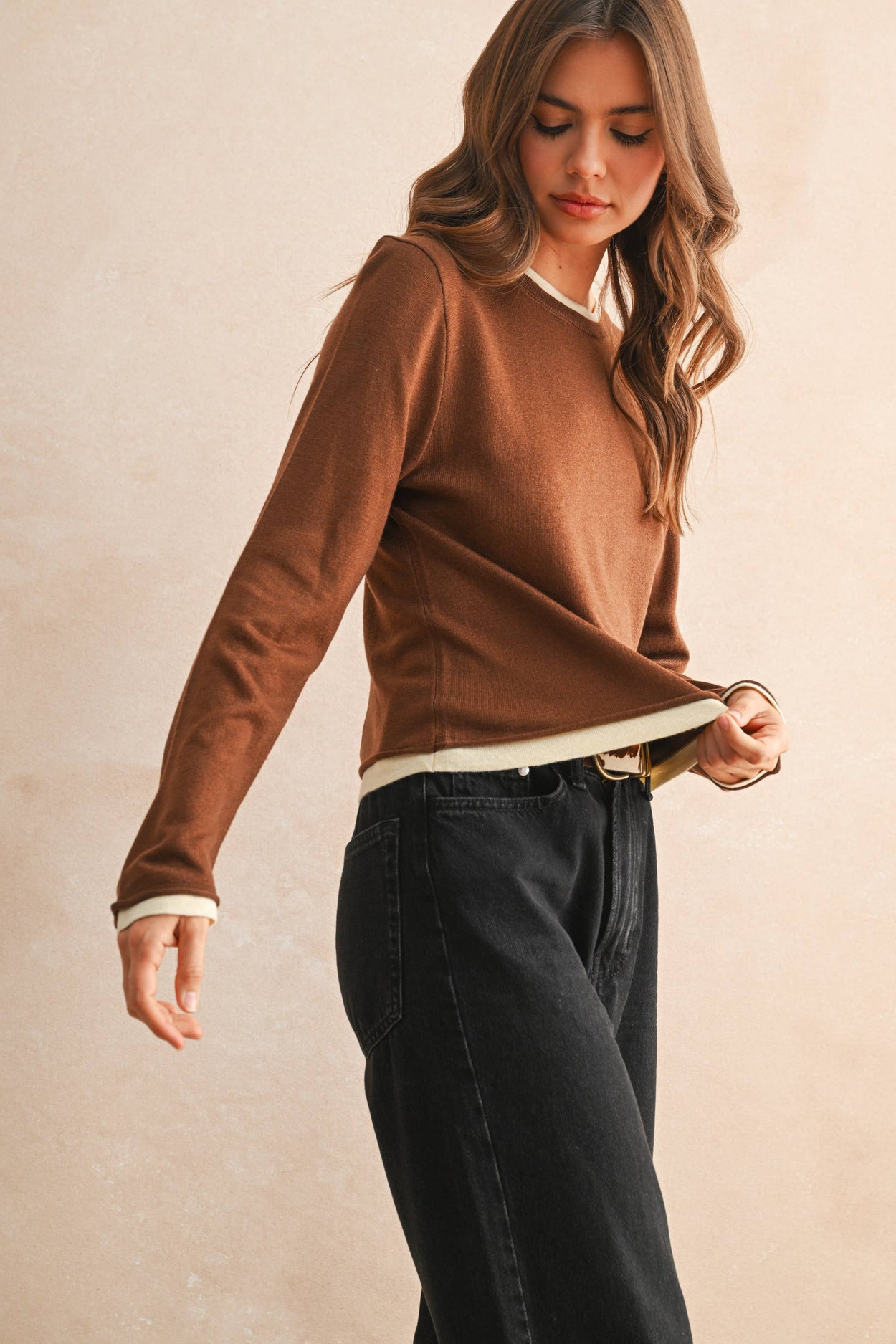 Brown Long Sleeve Knitted Top