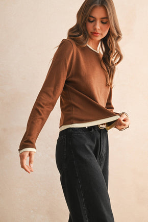 Brown Long Sleeve Knitted Top