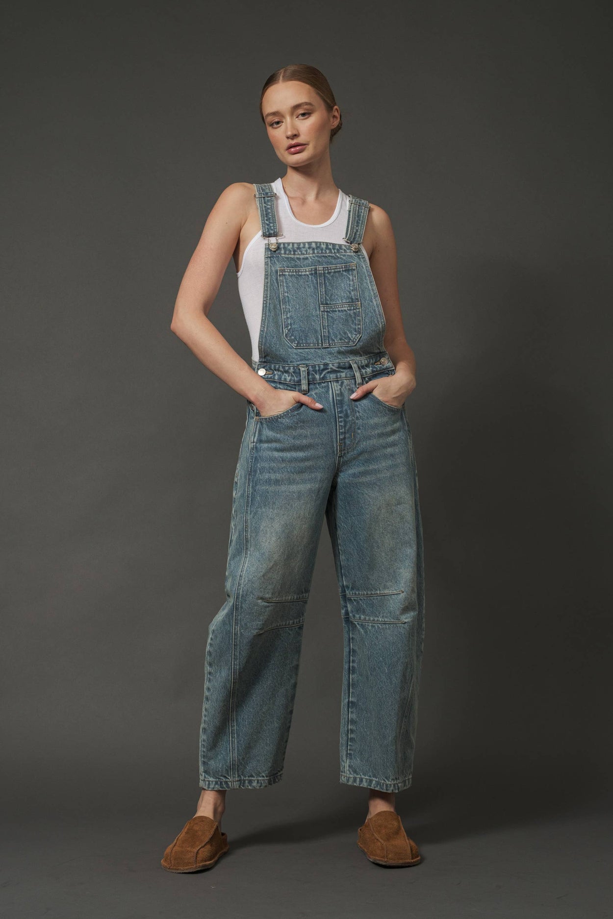 Grey Wash Relax Fit Denim Overall