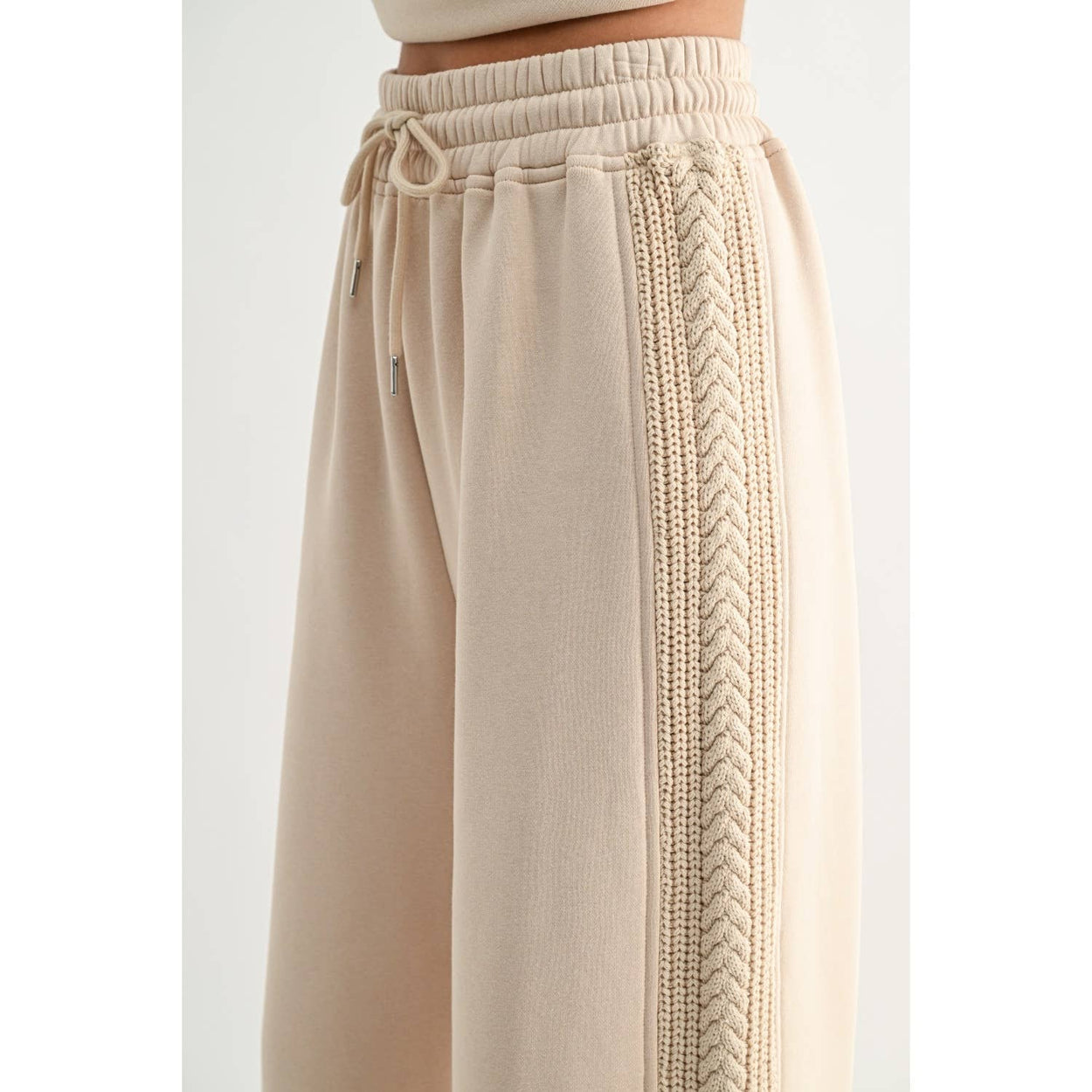 Beige Cable Knit Trim Bottoms