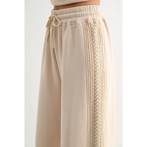 Beige Cable Knit Trim Bottoms
