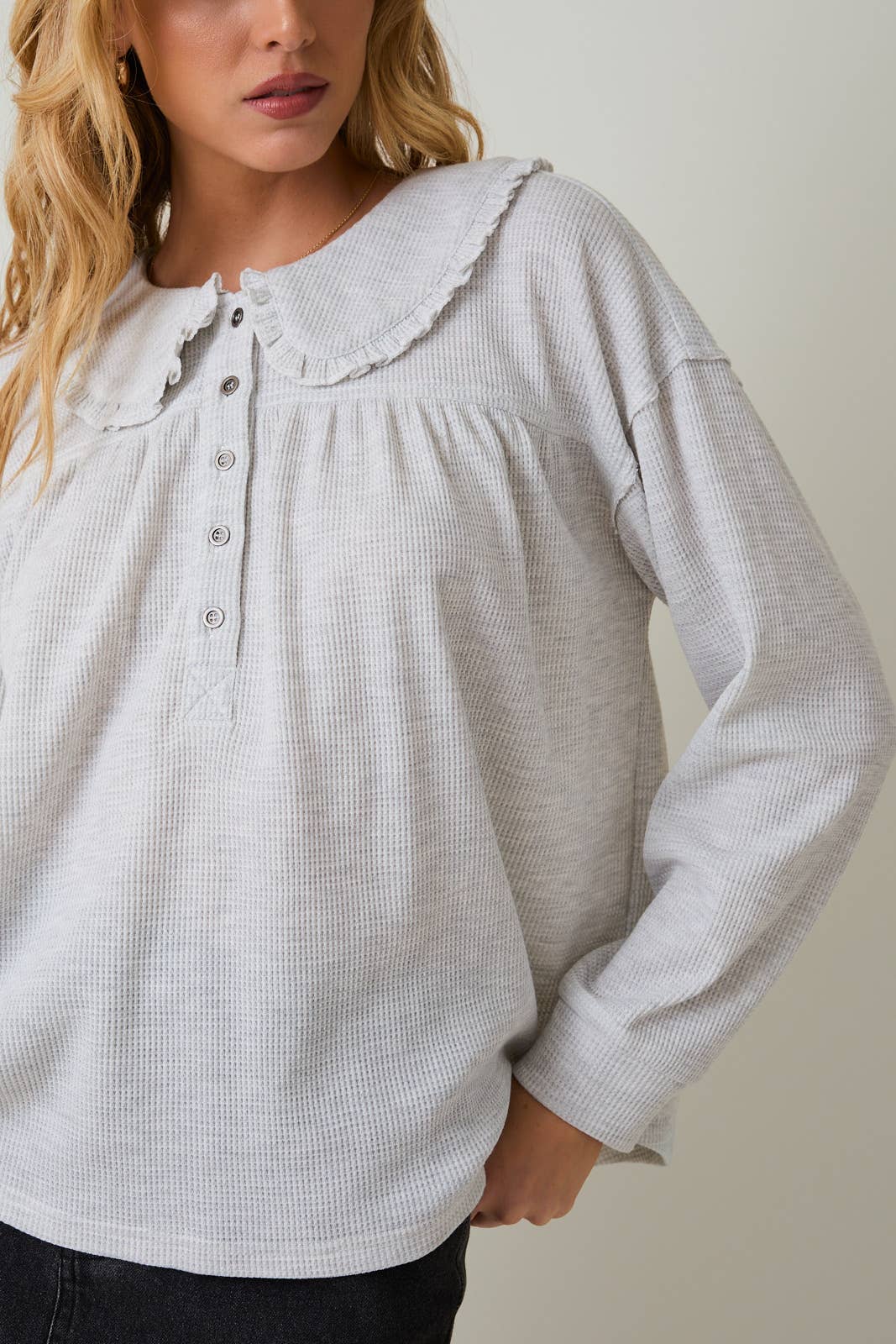 Mélange Thermal Long Sleeve Button Up Top