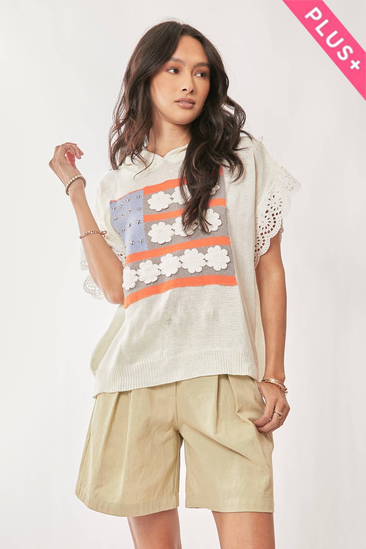 Plus American Flag Short Sleeve Top