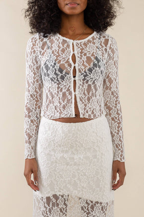 Plus White Lace Cardigan