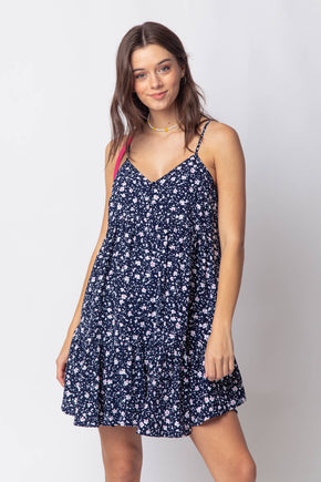 Navy Floral Babydoll Mini Dress