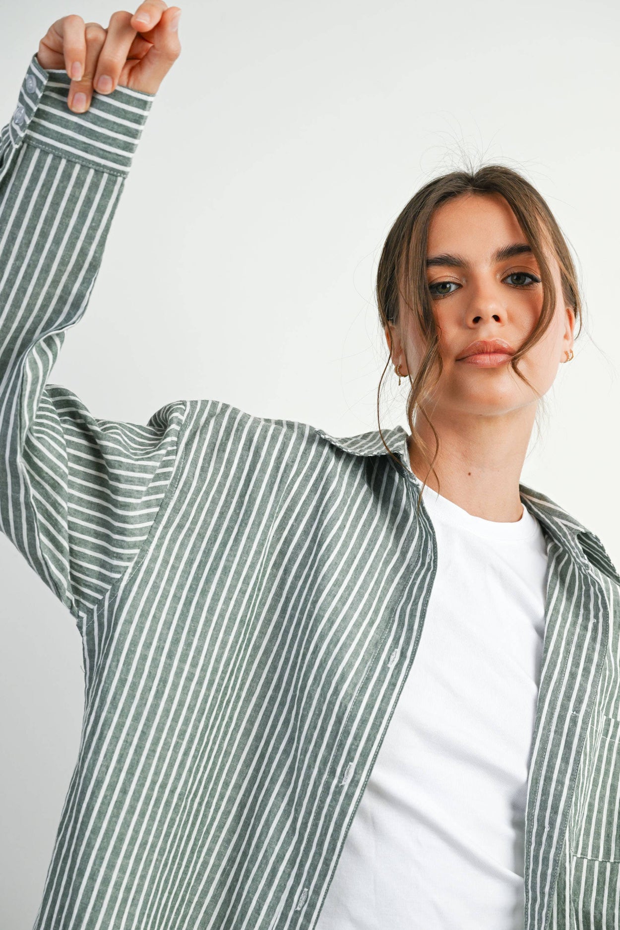 Green Striped Button-Up Top