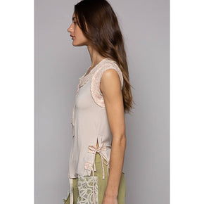Oatmeal Henley Sleeveless Top