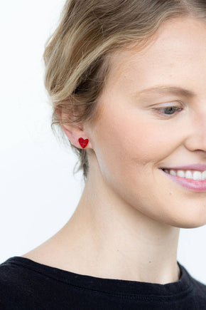 Red Hand Drawn Heart Studs