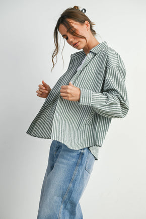 Green Striped Button-Up Top