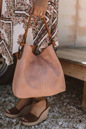 Mocha Side Metal Accent Hobo Bag