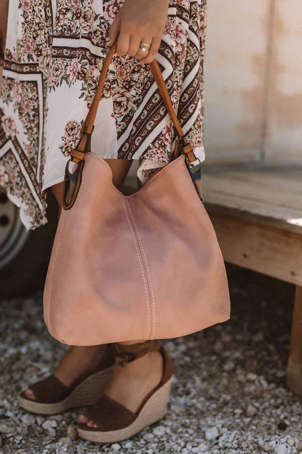 Mocha Side Metal Accent Hobo Bag