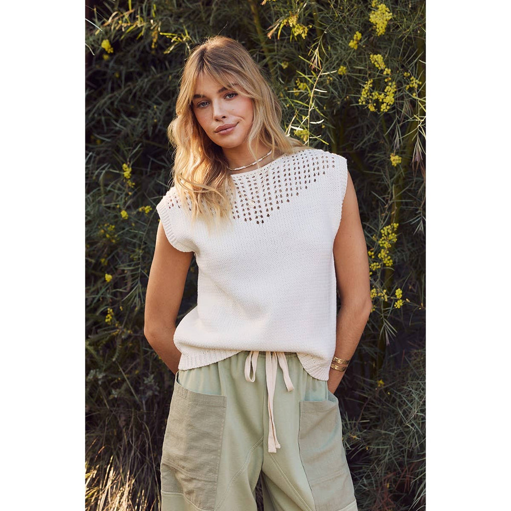 Ivory Open Knit Sweater Top