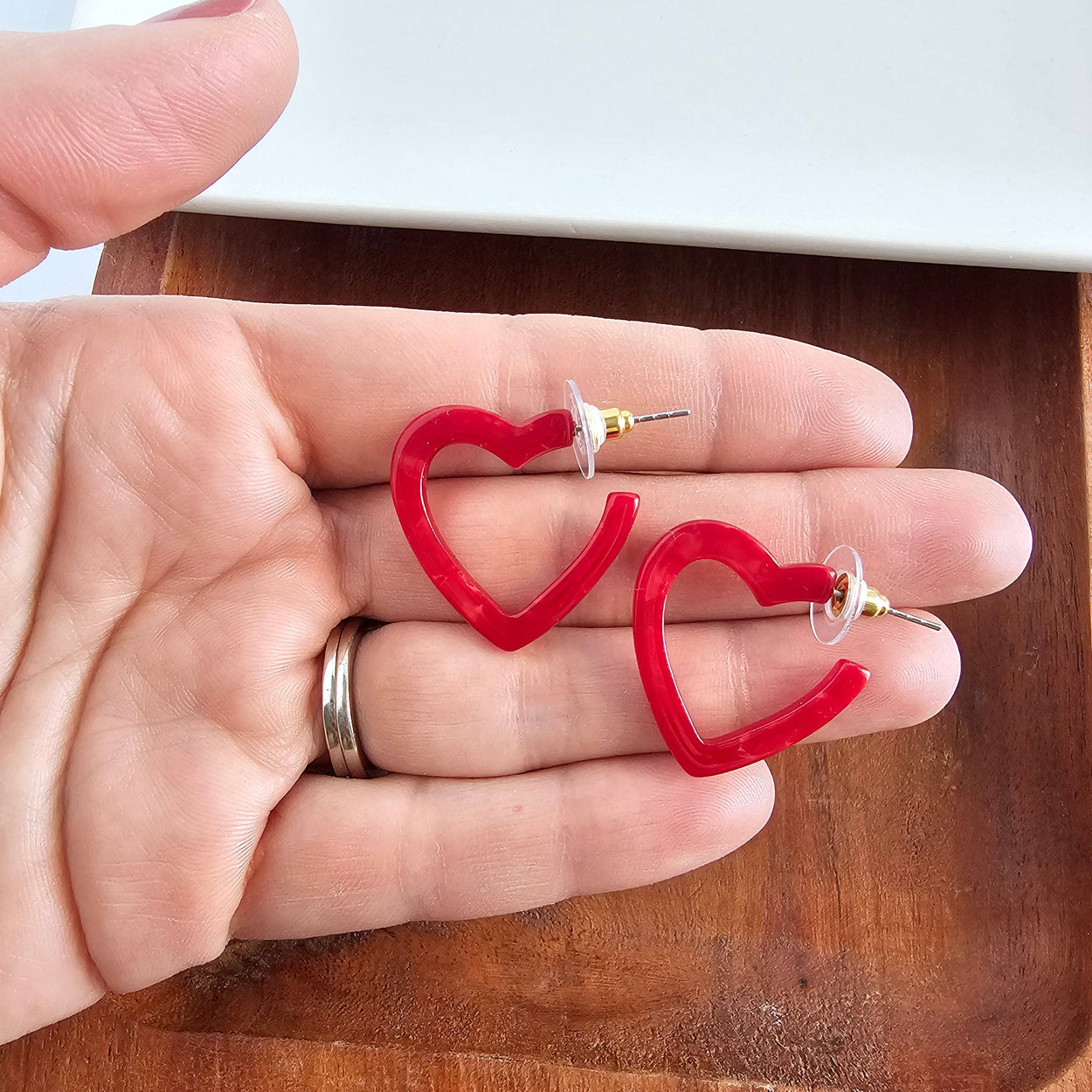 Red Mini Heart Hoops