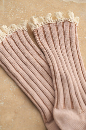 Mauve Crochet Trim Socks