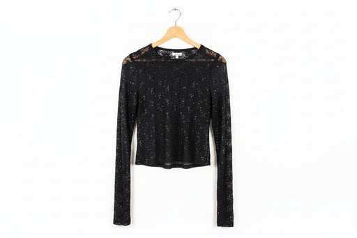 Black Floral Lace Long Sleeve Mesh