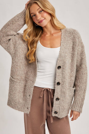 Latte Button Down Knit Sweater Cardigan
