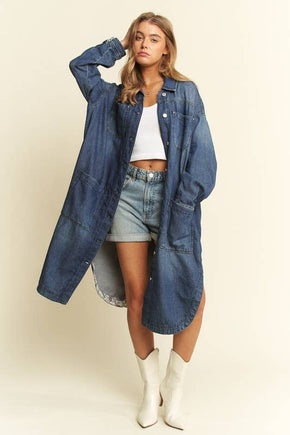 Plus Mid Length Button Sown Denim Jacket