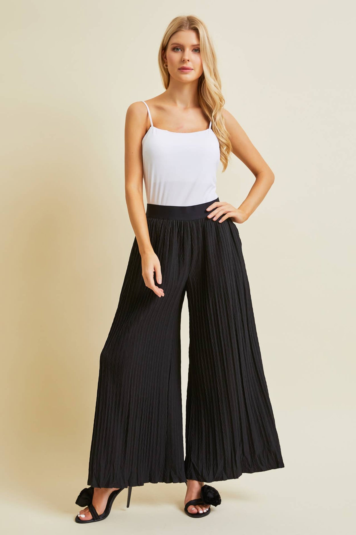 Plus Black Plisse Wide Leg Pants
