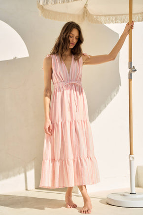 Striped Peach Tiered Maxi Dress