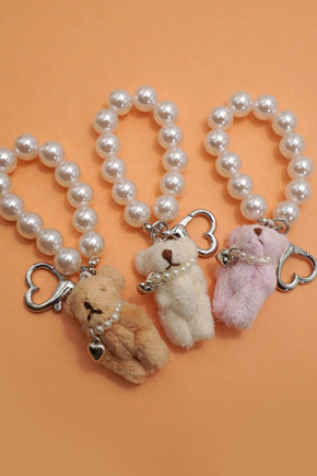 Tan Bear Pearl Bag Charm Keychain