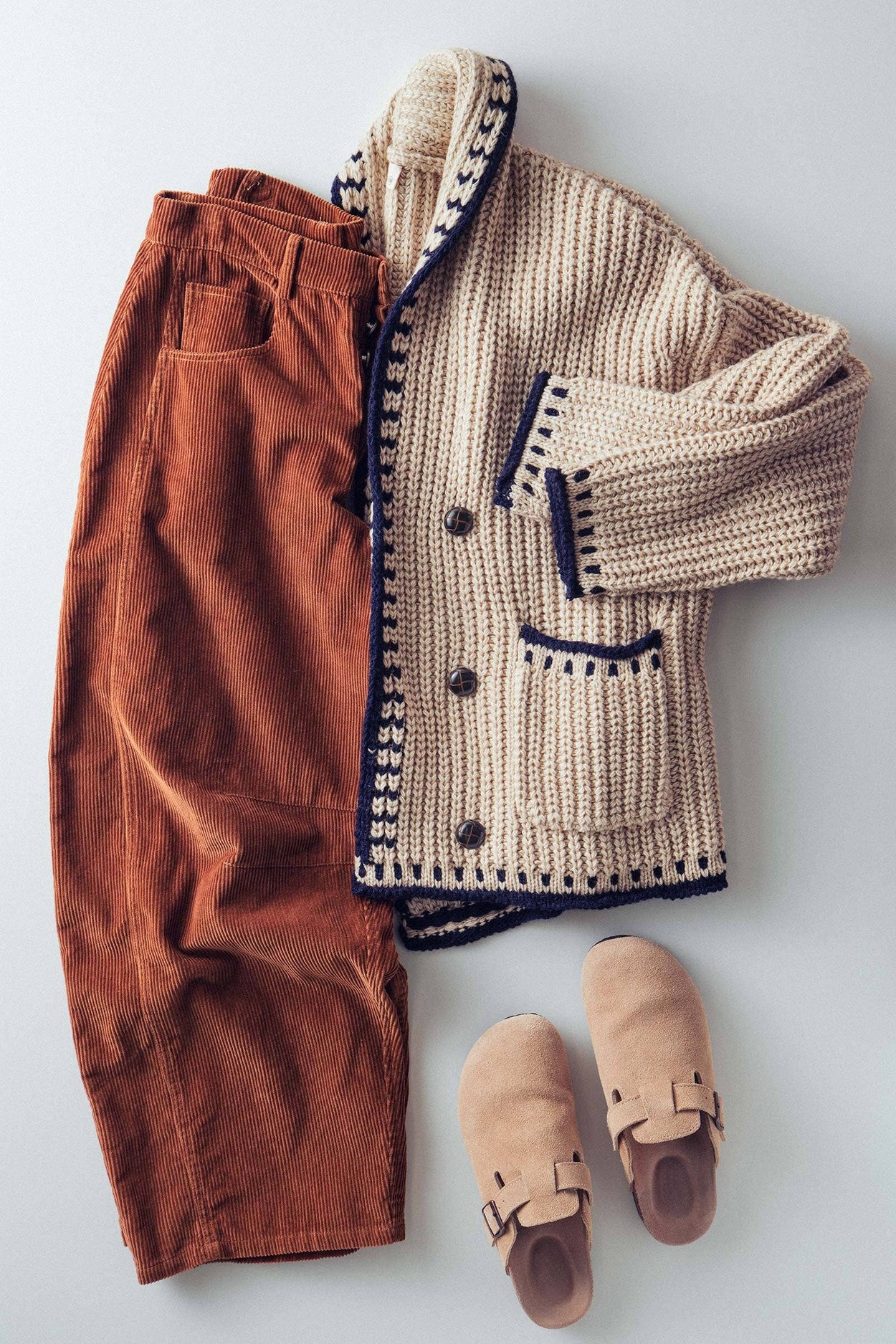 Taupe Chunky Knit Oversized Contrast Cardigan