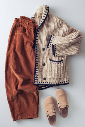Taupe Chunky Knit Oversized Contrast Cardigan
